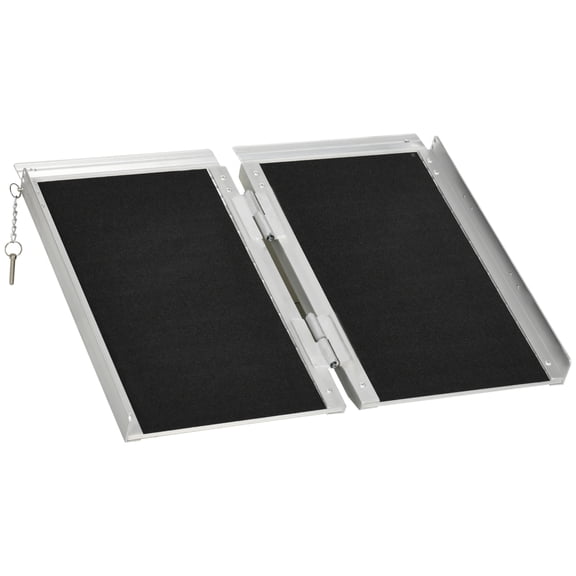 Folding Wheelchair Ramp, 2 ft Portable Threshold Ramp Textured Aluminum, Non-Slip PVC Carpet Ramp for Home Doorway Steps, 594 lb Capacity