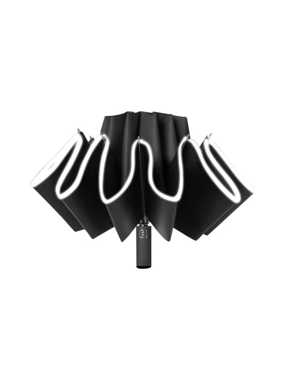 Folding Windproof Umbrella with Reflective Stripes | Fully Automatic Compact Travel Umbrella | 10 Rib Fiberglass Construction | 41 Inch Diameter | 1 Pack