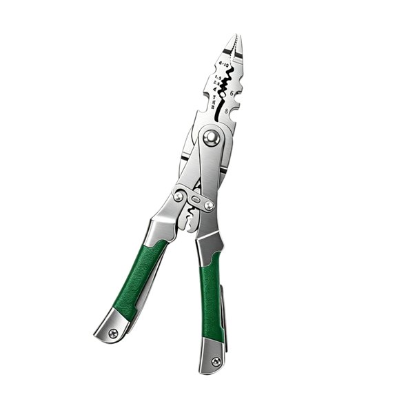 Folding Wire Stripper Multitool, Metal Body Pliers with Crimp Cutter Zones, Textured Handles for Maintenance Tasks