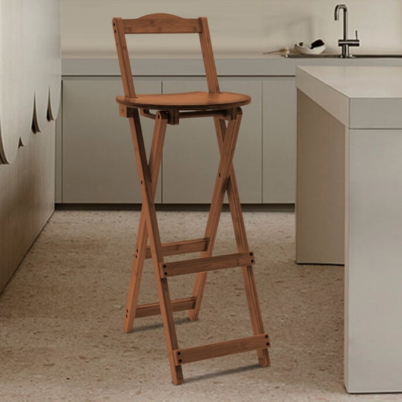 Folding Wood Bar Stools, Portable Bamboo 29.5" Tall Chair with Backrest and Footrest for Home, Kitchen Island