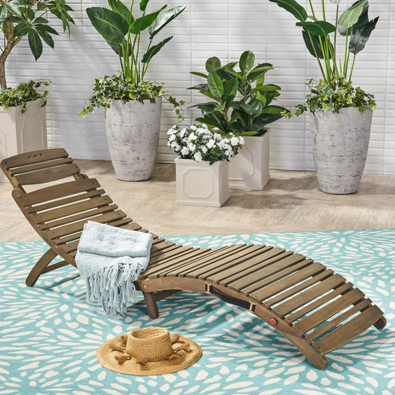 Folding Wood Chaise Lounge In Grey For Outdoor Relaxation - 72.75”w X 20.96”d 24.00”h Poolside And Foldable