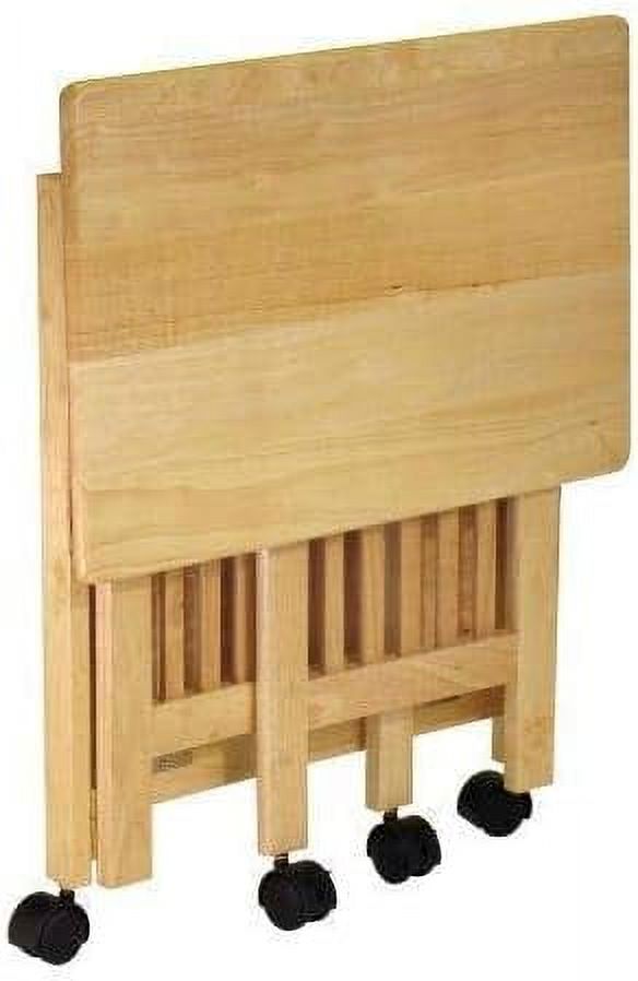 Folding Wood Printer Stand Cart in Natural with Lockable Casters