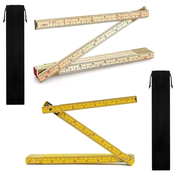 Folding Wood Rule, 2 Pack, 6 FT 6 Inch Foldable Ruler with US and Metric, Hardwood Foldable Ruler for Carpenters & Engineers, Folding Yard Stick with Storage Bags (Natural Wood and Yellow)