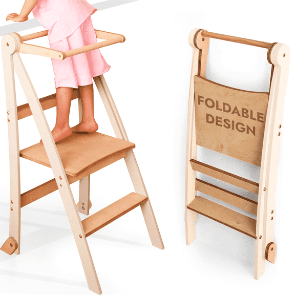 Goodevas Folding Wooden Kitchen Standing Step Stool for Toddlers, 1-Count