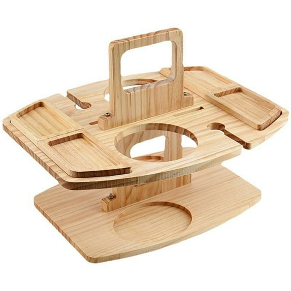 Folding Wooden Picnic Table with Glass Holder - Portable Camping & Beach Table with Beverage Stand for Champagne, & Drinks - Outdoor Dining Accessories