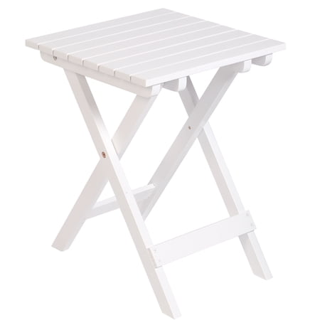 Folding Wooden Square Side Table,All-Weather and Fade-Resistant Portable Outdoor Table, End Table Perfect for Patio, Backyard, Garden, White