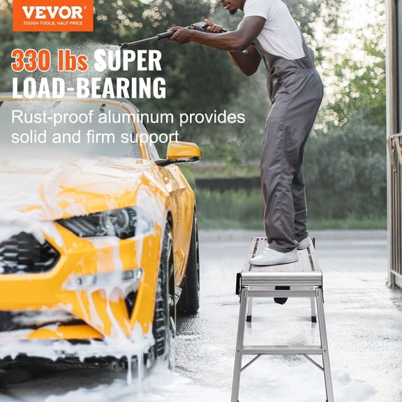 Folding Work Platform,330 lbs Load Capacity,Aluminum Drywall Stool Ladder,Heavy Duty Work Bench w/ Non-Slip Feet,Ideal for Washing Vehicles,Cleaning,Painting,Decorating