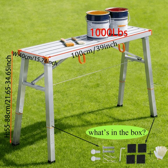 Folding Work Platform, Steel Scaffolding, Anti-slip Pedal, Heavy-duty Thickened, Height Adjustable
