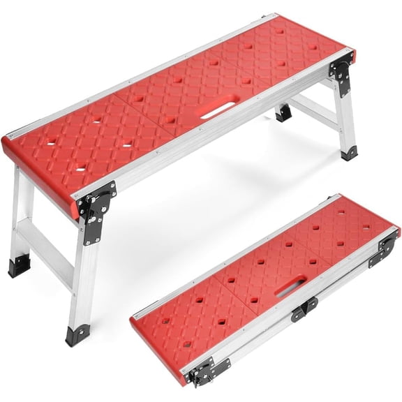 Folding Work Platform with Anti-Slip Feet Cover, Practical Step Ladder for Home Garage, Maximum Load 330lbs, Red