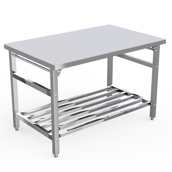Folding Work Table Heavy Duty NSF Stainless Steel, 48 x 30 Inch Commercial Prep Table with Adjustable Undershelf Space Saving, Galvanized Legs for Restaurant, Kitchen, Home, Outdoor, Hotel