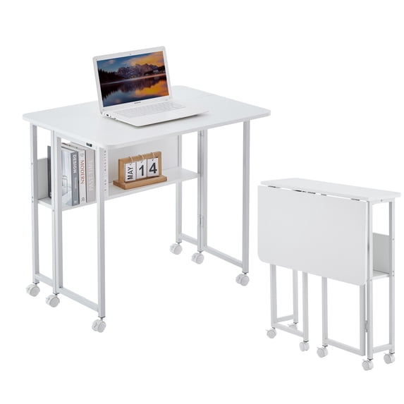 Folding Writing Desk Computer Desk for Small Space,31.5" Folding Desk for Study, Home Office,Small Spaces,white