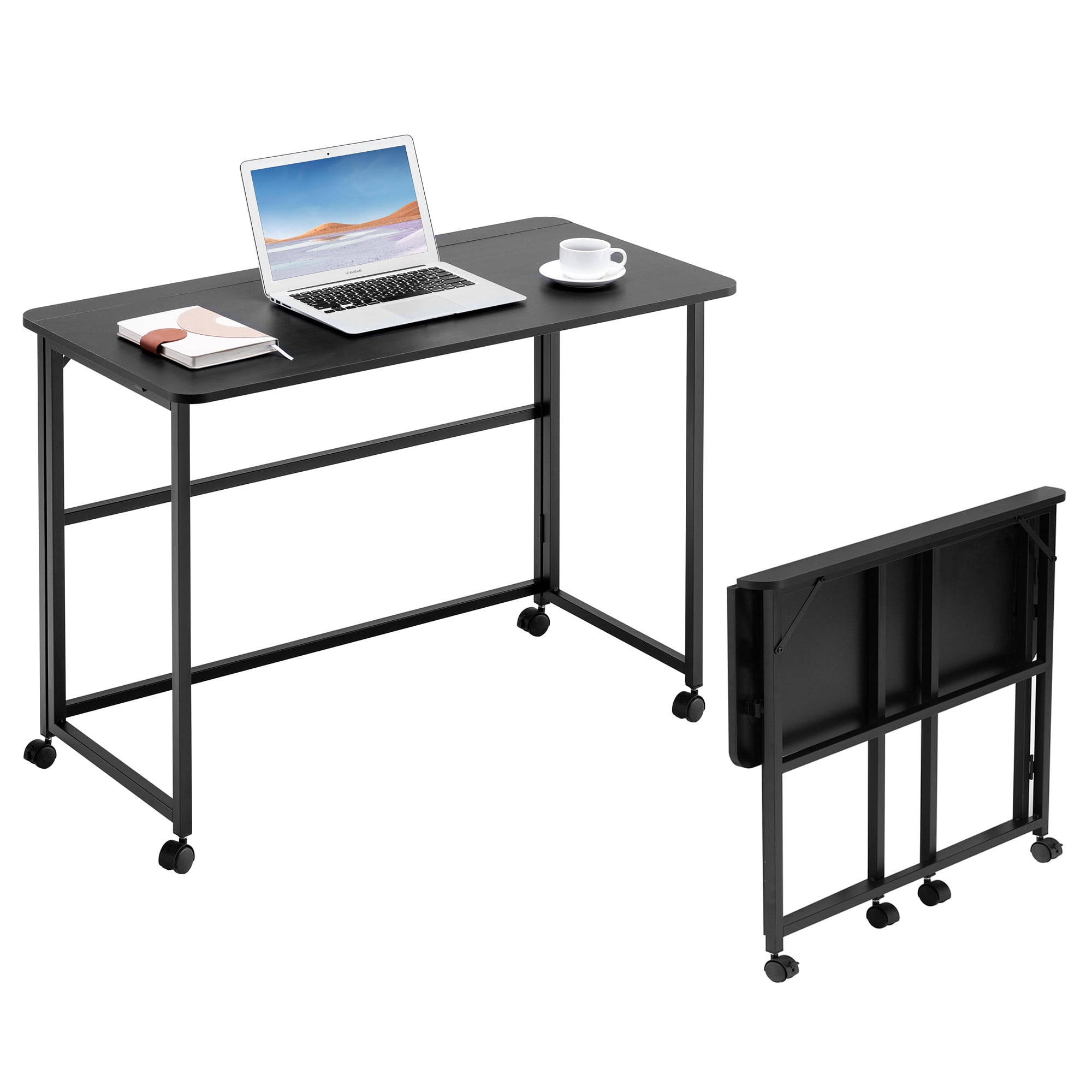 Folding Writing Desk Computer Desk for Small Space,39.37" Folding Desk for Study, Home Office,Small Spaces,black
