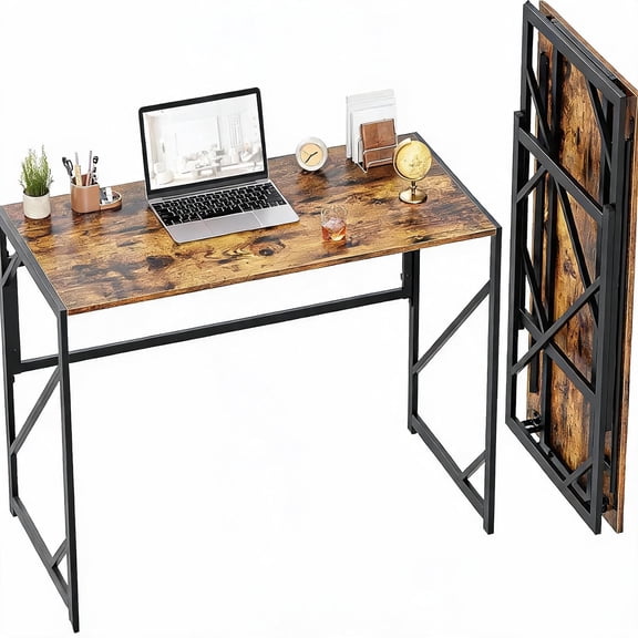 Folding Writing Desk for Home Office No Assembly Required 39.4 Inch Rustic Brown