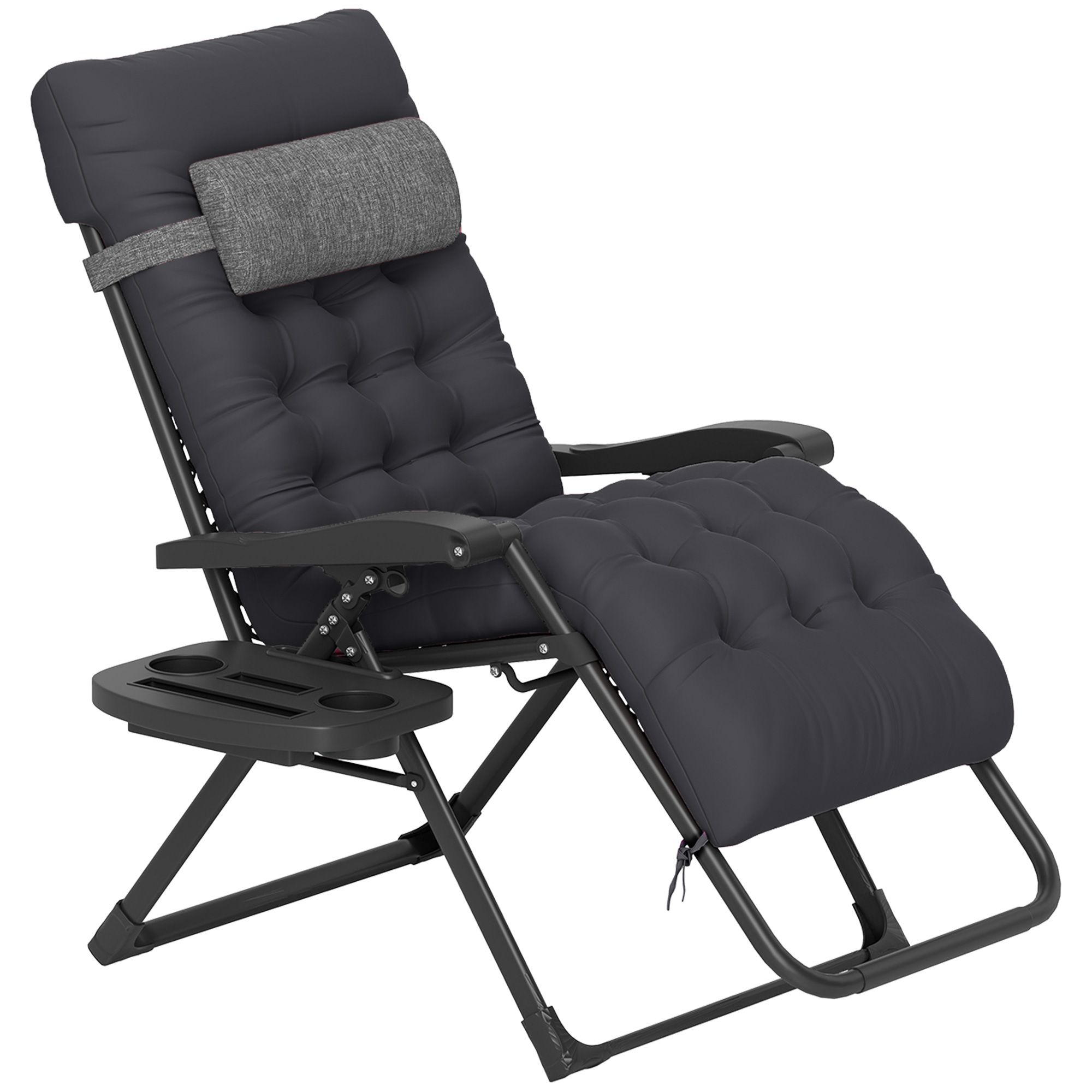 Folding Zero Gravity Lounge Chair with Detachable Thick Cushion, Lockable Reclining Outdoor Anti-Gravity Chair with Side Storage Tray Cupholders Steel Frame Supports 264lbs