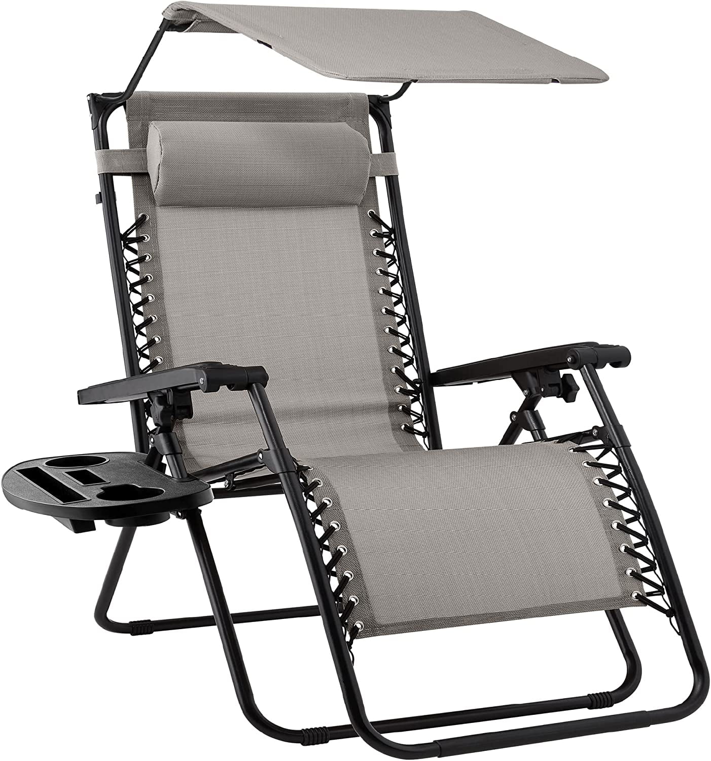 Ice Gray Zero Gravity Outdoor Lounger with Canopy and Side Tray