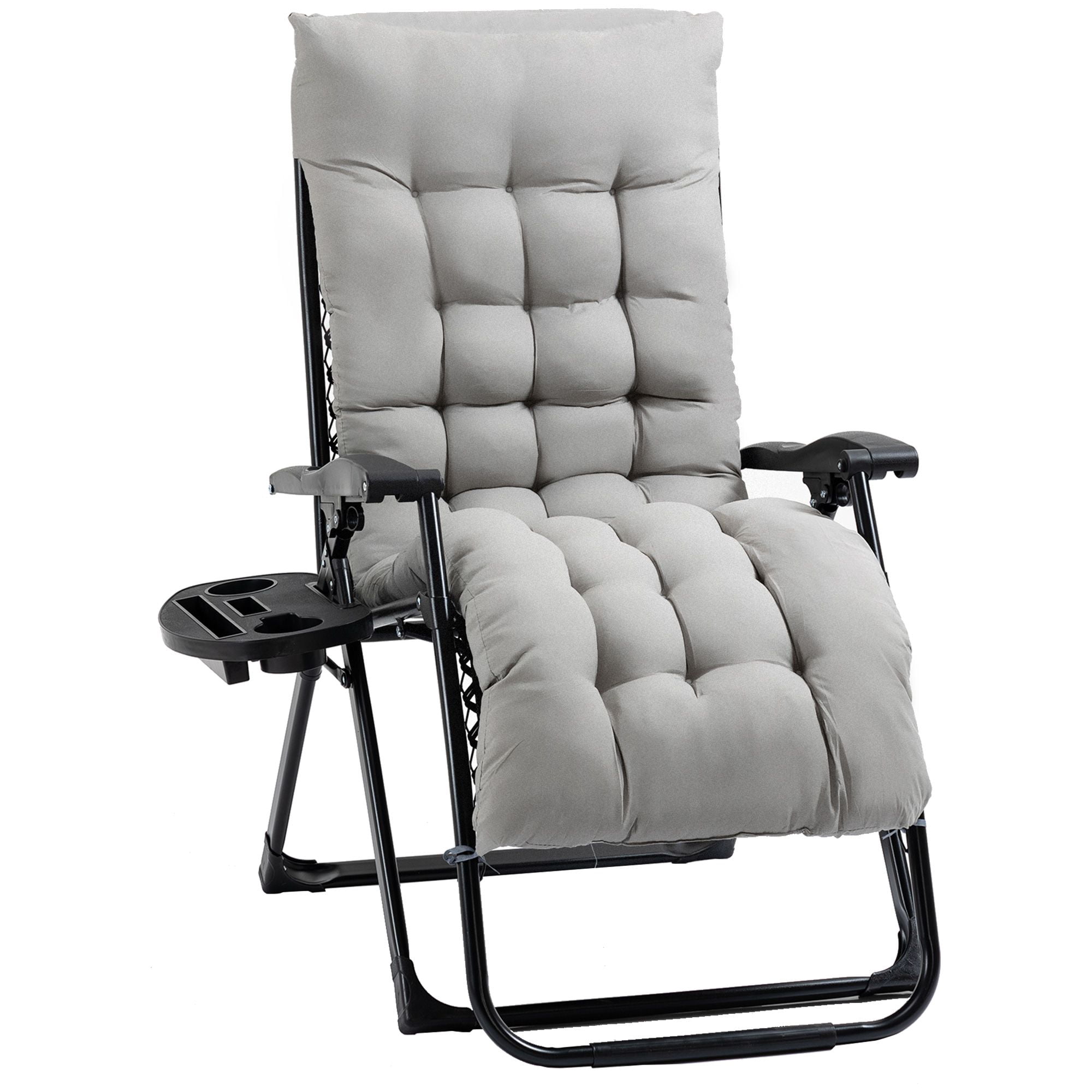 Folding Zero Gravity Recliner Chair with Removable Cushion, Adjustable Outdoor Lounge Chair with Side Tray Cup Holder, Powder Coated Steel Frame Support 264lbs for Patio Beach Camping