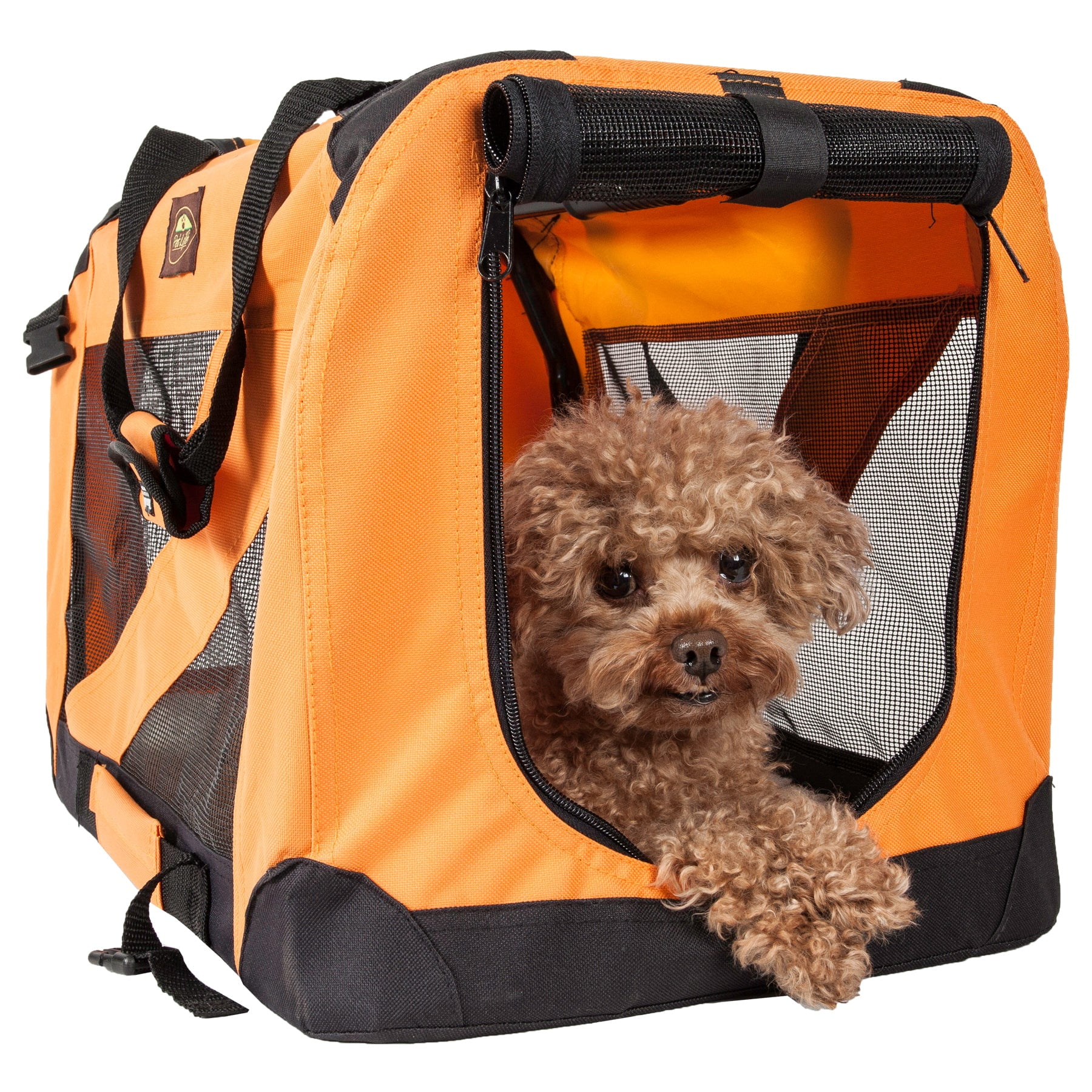 Large Orange Nylon Soft-Sided Dog Crate with Mesh Panels