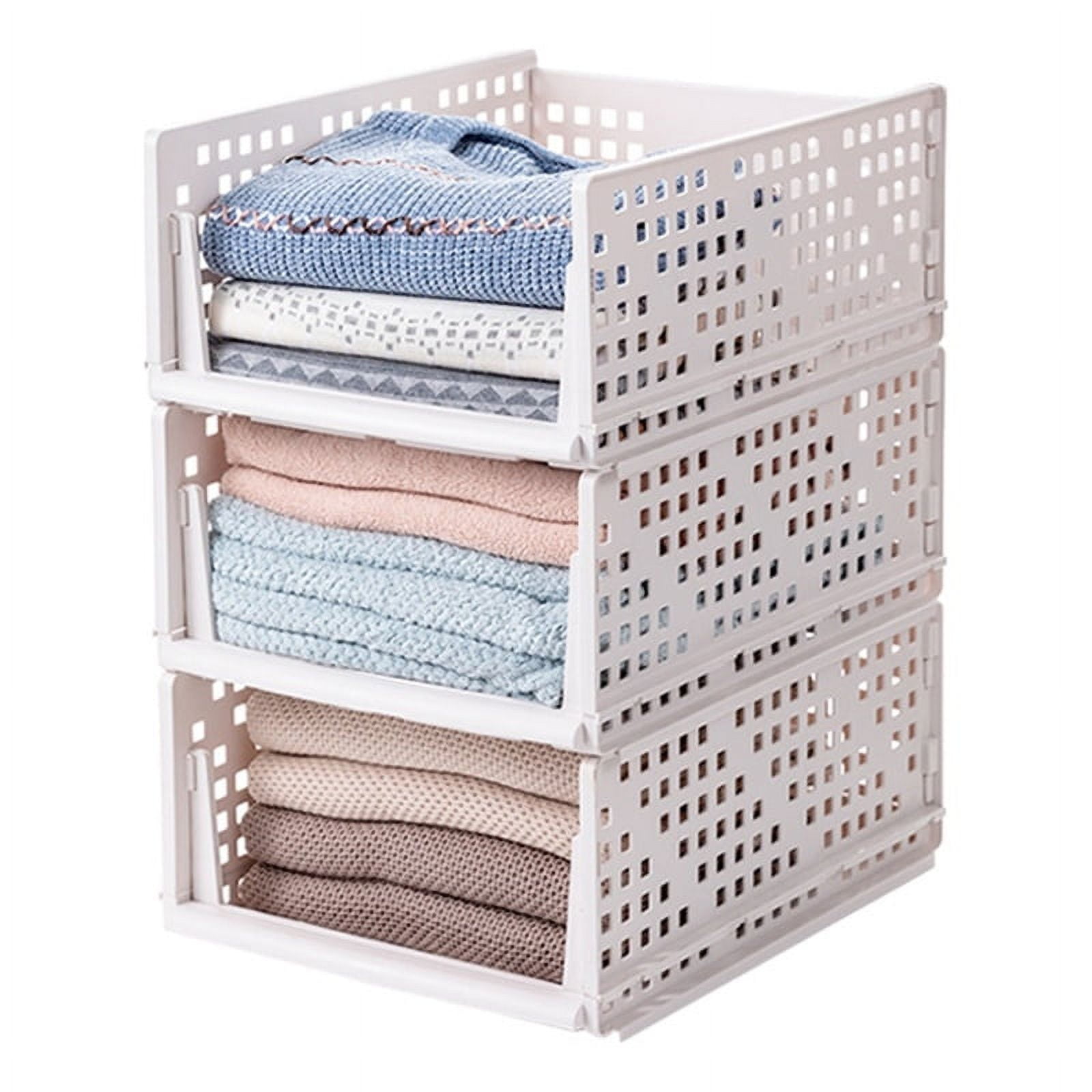 Folding and Stackable Storage Plastic Shelf in White Set of 4 - Walmart.com
