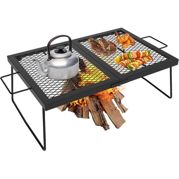 Folding campfire Grill Cooking Racks Campfire Grate Over Fire Pit, Fireplace Cooking Grate Fire grill Grate for Camping, Grill Grate Over the Fire Cooking Equipment Camping Accessories for Outside