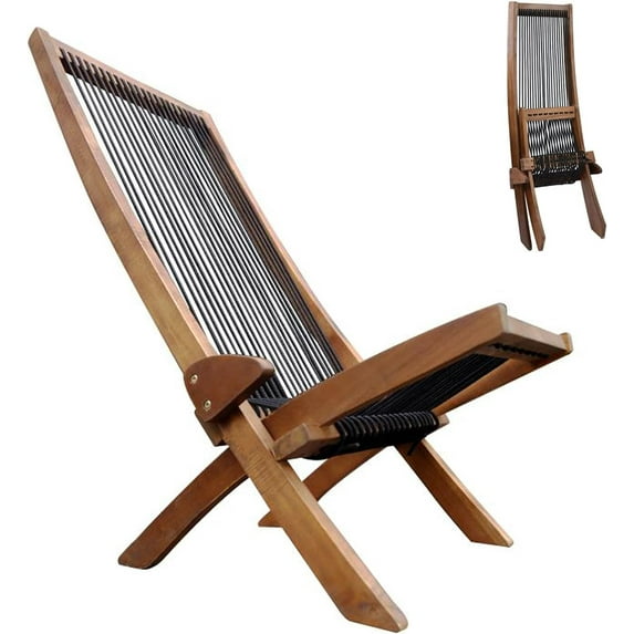 Folding chairs Wooden Foldable Patio Chair Folding Roping Art Acacia Solid Wood Chair Easy Assembly Fire Pit Chairs for Indoor & Outdoor for Porch Deck Poolside Garden Lawn Modern Outdoor Furniture
