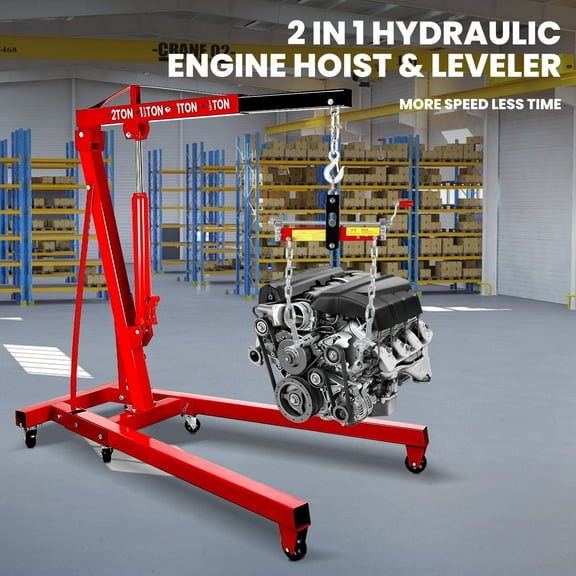 Folding crane, 2T,Two-in-one hydraulic engine,red,Portable mobile