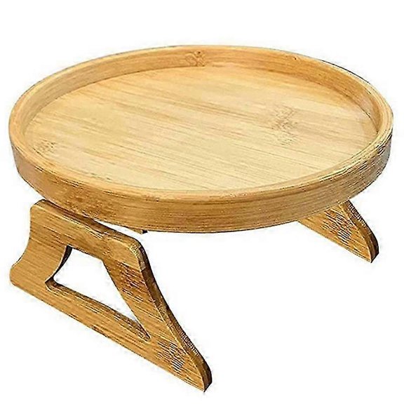 Folding round wooden sofa armrests clip-on tray Comfortable sofa tray table can hold snacks, remote control, coffee