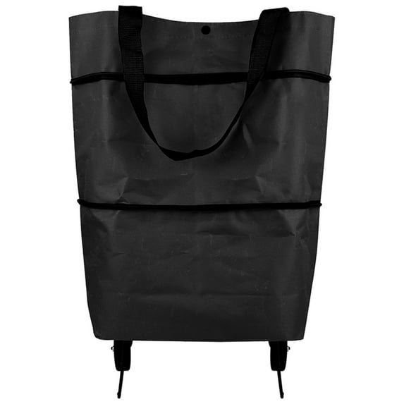 Folding small cart, lightweight with wheels, hand pulled cart, shopping bag (Black)
