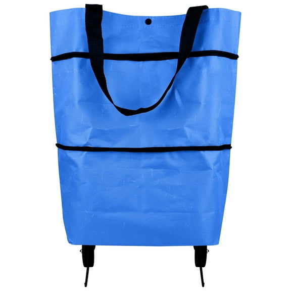 MEETSWEET Foldable Lightweight Shopping Cart with Wheels, Collapsible Hand-Pulled Grocery Bag, Blue