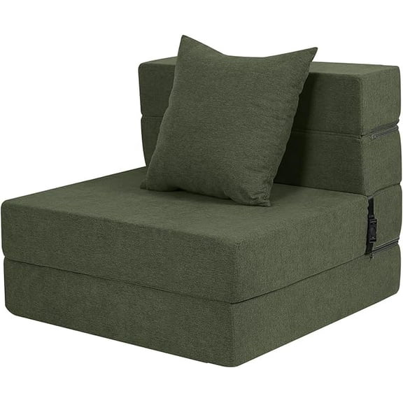 Folding sofa bed, high-density memory foam sofa bed with fluffy pillow, folding floor sofa bed, single bed, green