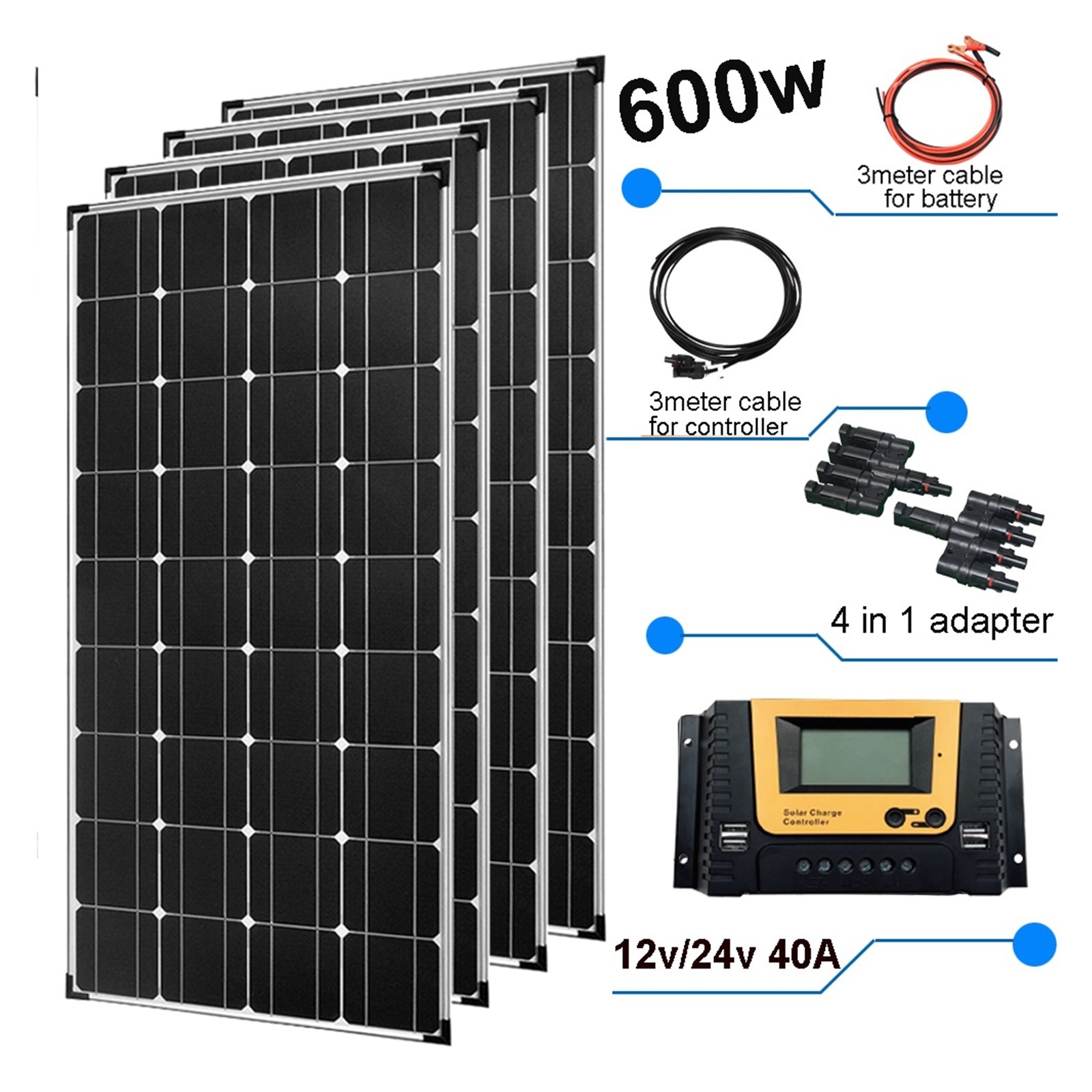 Folding solar panels 150w 300W 450W 600W Solar Panel Kit Complete System 12v PV Modules For Home Car Camping Outdoor Charger
--------
Solar charger