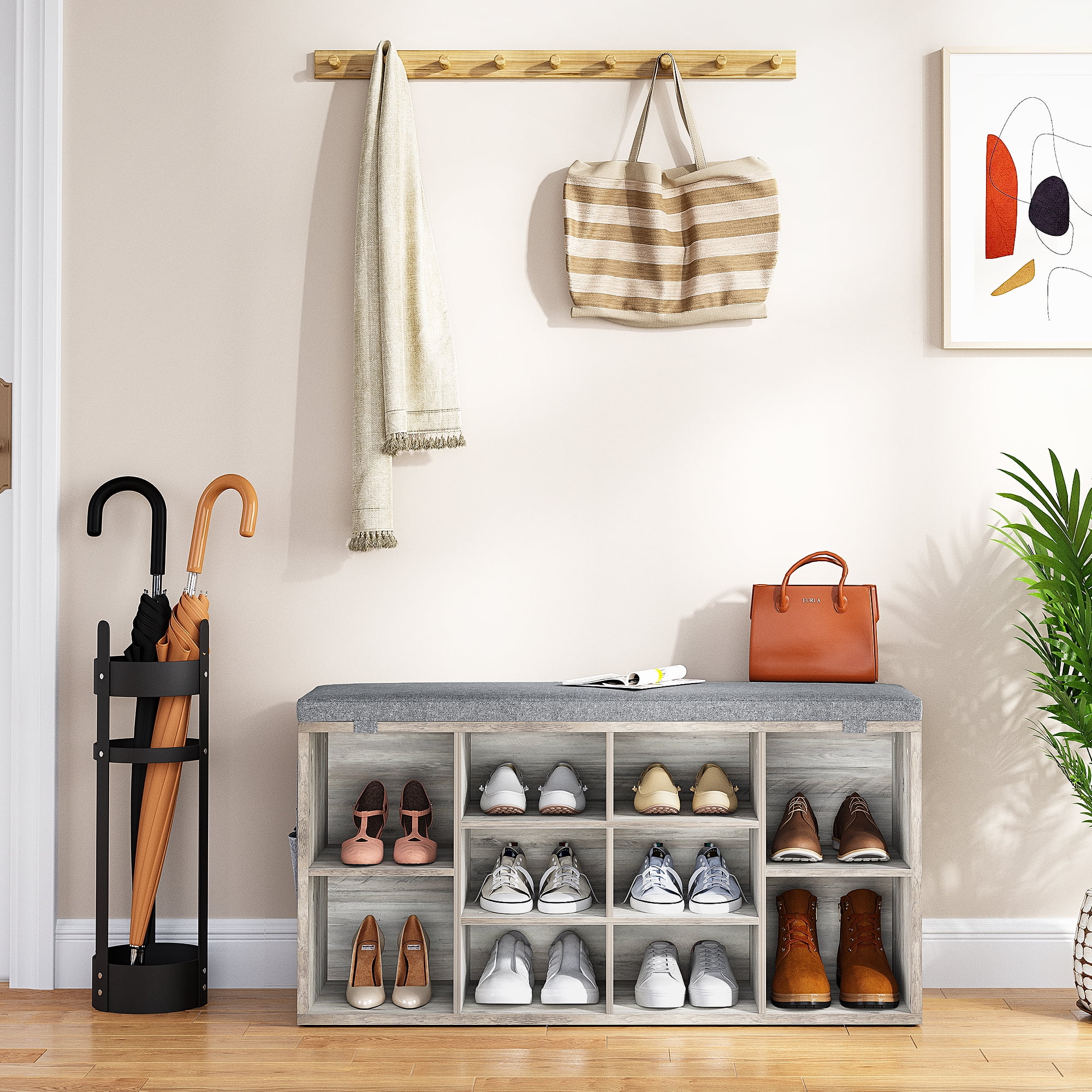Foldlife Shoe Bench 41 Inch Shoe Rack Bench with torage Cabinet with Foam Cushion Adjustable Shelves Walmart