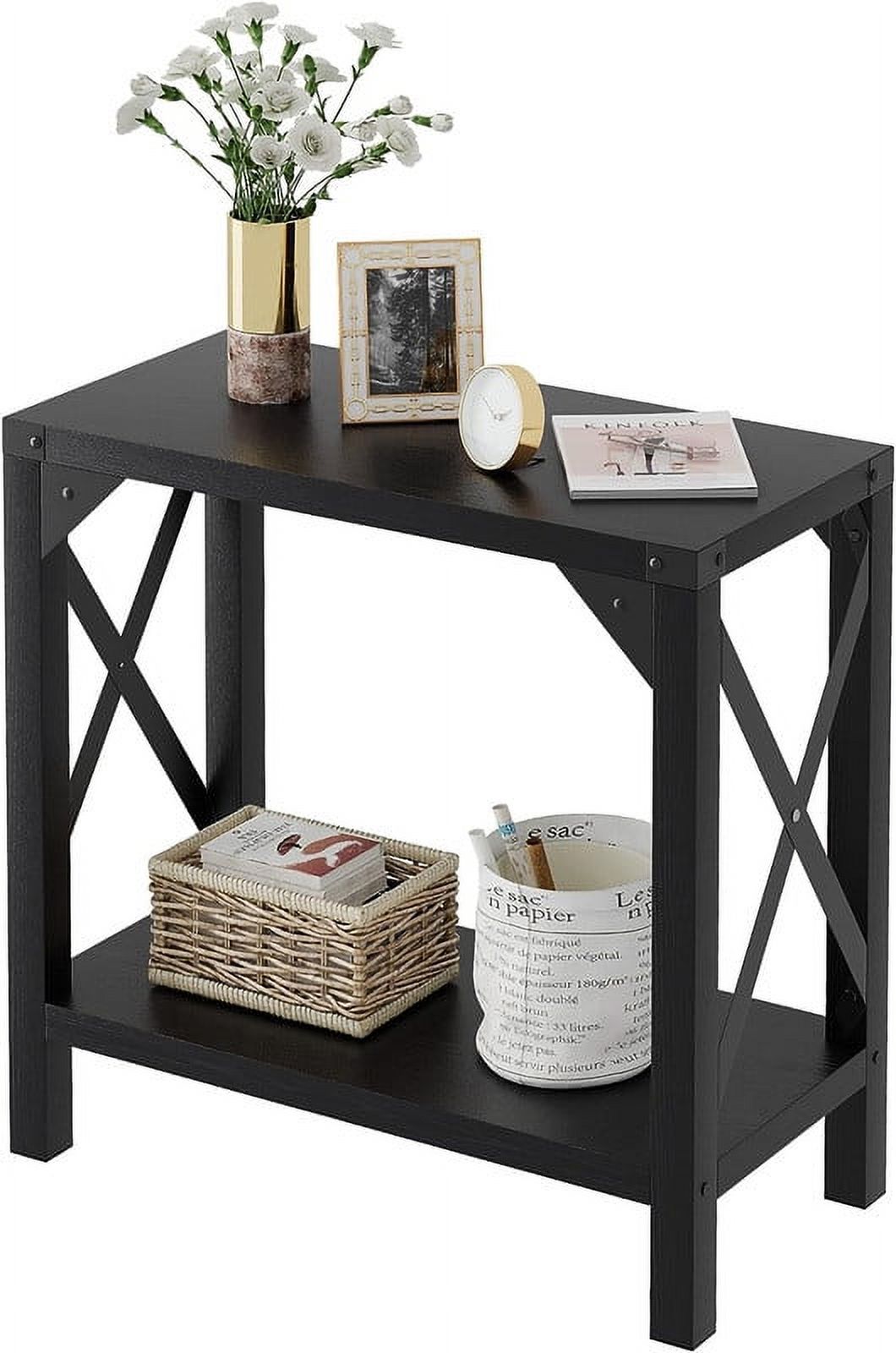 Foldlife Side Table, Narrow End Table with 2 Shelf for Small Spaces
