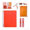 thumbnail image 1 of Foldmade™ 1" Pressboard FSC Certified Eco-Friendly Binder & Stationery Office School Supply Set with Scissors, Stapler, Expandable Zipper Pouch, Flag/Tab Sticky Note Set 3-in-1 Pen/Pencil-Orange, 1 of 15