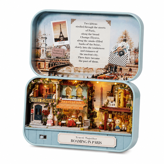 Foldout Miniature Theater Kit, Paris Street Scene, with LED Light