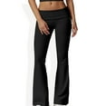 thumbnail image 1 of Foldover Waist Flare Leg Yoga Pants in Ribbed Knit - Large, Black, 1 of 6