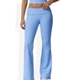thumbnail image 1 of Foldover Waist Flare Leg Yoga Pants in Ribbed Knit - X Large, Light Blue, 1 of 6