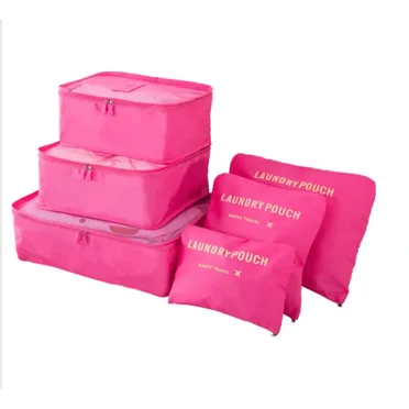 Foleable 6pcs Waterproof Travel Bag Clothes Luggage Organizer Quilt Blanket Storage Bag Suitcase Pouch Packing Cube Bags (rose Red)