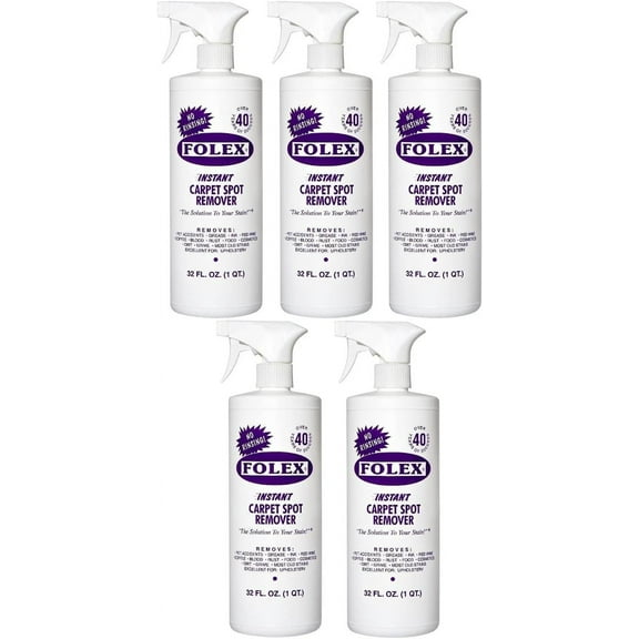5 Pack Folex Instant Carpet Spot Remover Carpet Cleaner - 32 oz - Removes Pet Accidents, Grease, Red Wine and More