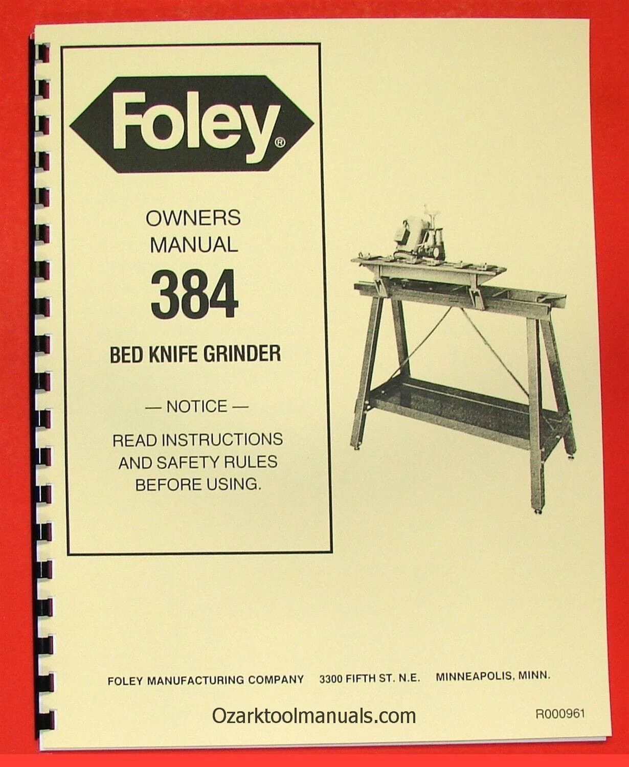 Foley 384 Bed Knife Grinder Sharpener Owners Operators & Parts Manual 0312