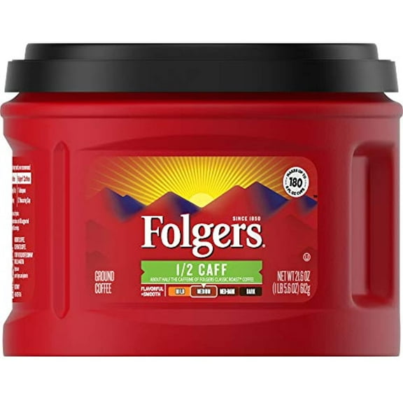 Folgers 1/2 Caff Medium Roast Ground Coffee, 21.6 Ounces (Pack Of 3)