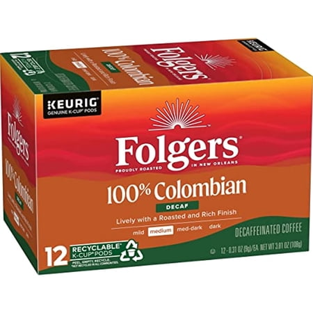 Folgers 100% Colombian Decaf Medium Roast Coffee, 12 Keurig K-Cup Pods