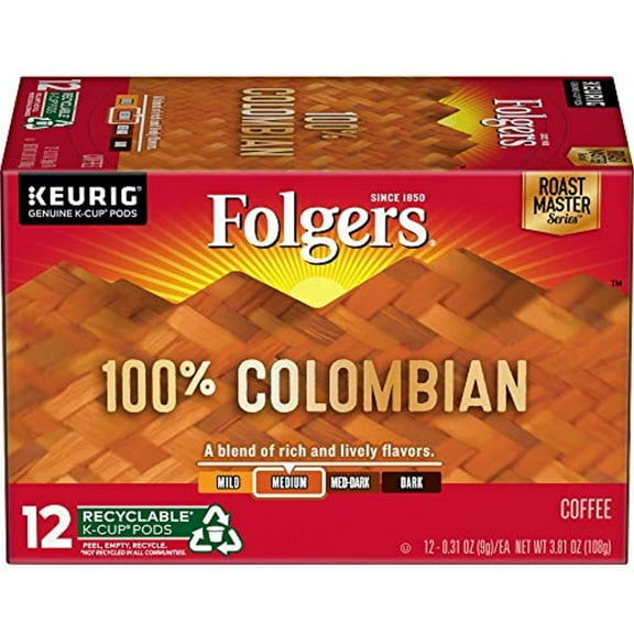 Folgers 100% Colombian Medium Roast Coffee, 72 Keurig K-Cup Pods