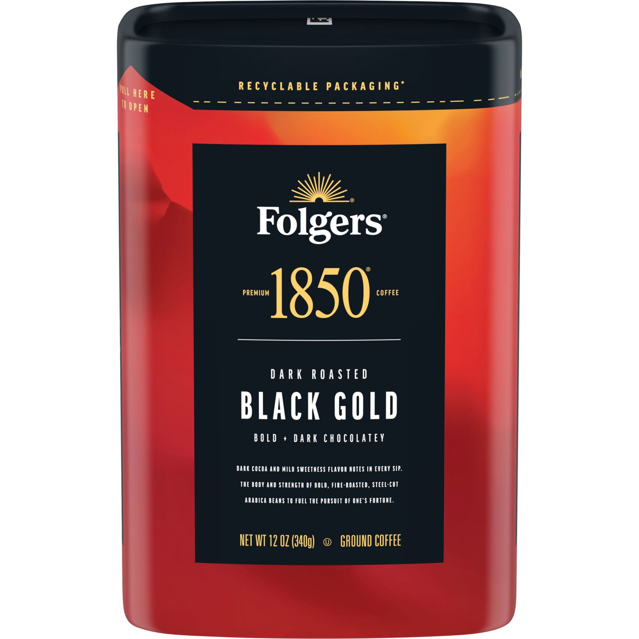 Folgers 1850 Black Gold Dark Roast Coffee, 12 oz Recyclable Canister