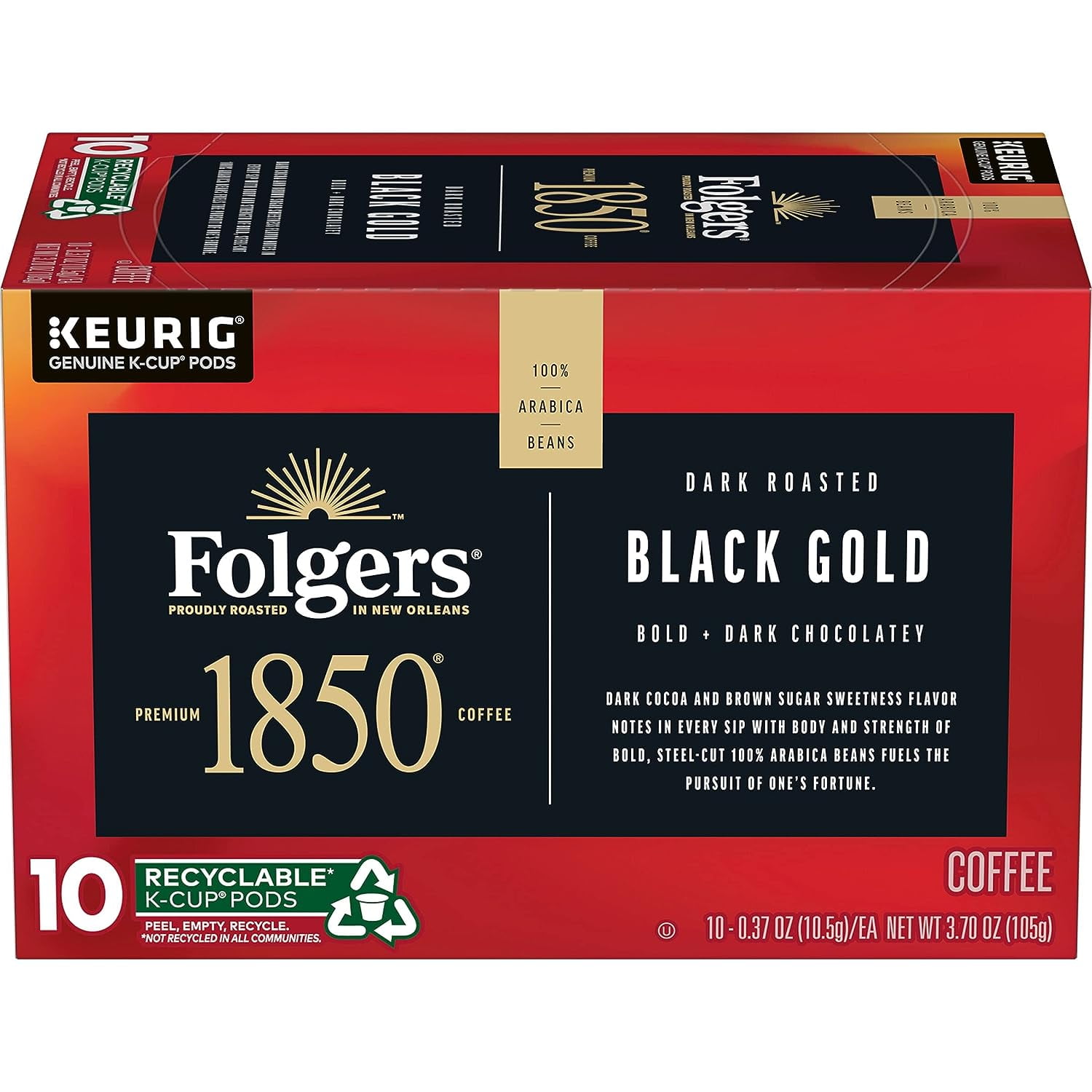 Folgers 1850 Black Gold Dark Roast Coffee, 60 Keurig KCup Pods