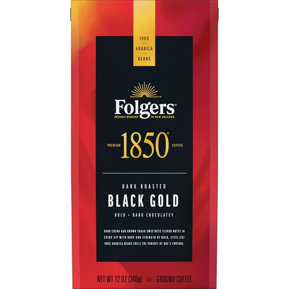 Folgers 1850 Black Gold Ground Coffee, Dark Roast, 12 oz