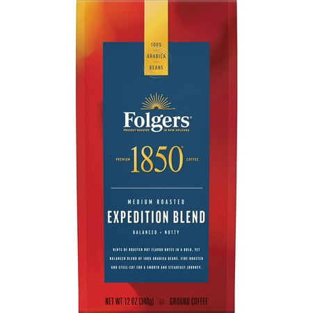 Folgers 1850 Expedition Blend Ground Coffee, Medium Roast, 12-ounce bag