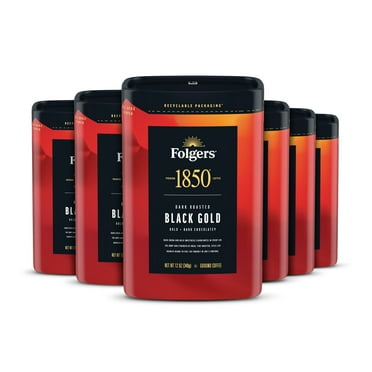 (6 pack) Folgers 1850 Black Gold Dark Roast Coffee, 12 oz Recyclable Canister