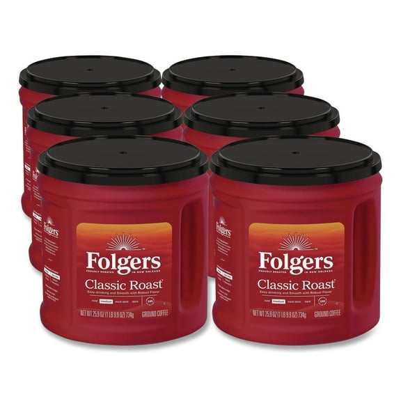 (6 pack) Folgers Classic Roast Ground Coffee, Medium Roast, 25.9 oz Canister