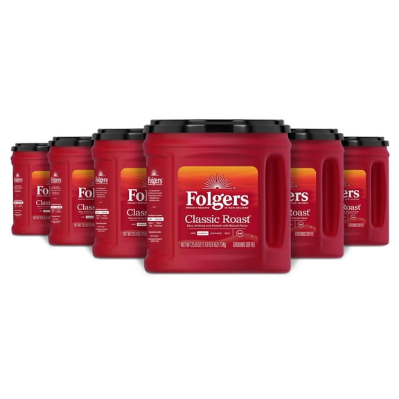 (6 pack) Folgers Classic Roast Ground Coffee, Medium Roast, 25.9 oz Canister (Pack of 6)