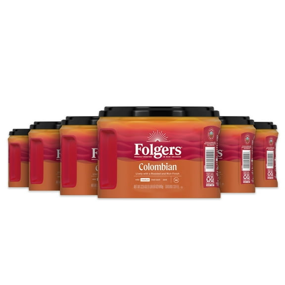 (6 pack) Folgers Colombian Ground Coffee, Medium Roast, 22.6 oz Canister